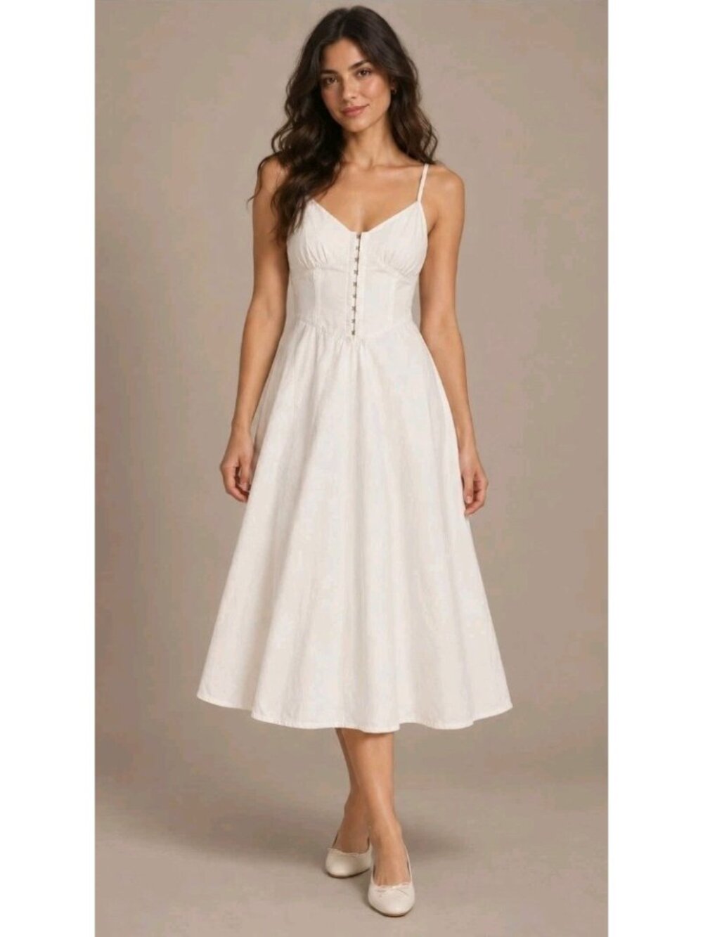 Japna Corset Midi Dress Hook & Eye Strappy Coquette Cottagecore Boho M White
